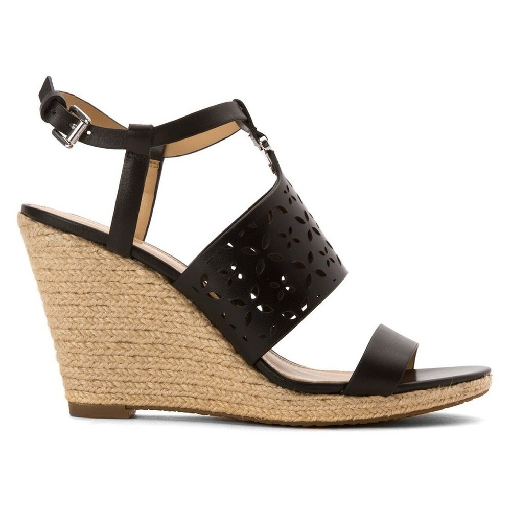 Michael Kors Darci Wedge Black Leather Size 9 Sandal Wedge Heels - Picture 3 of 12